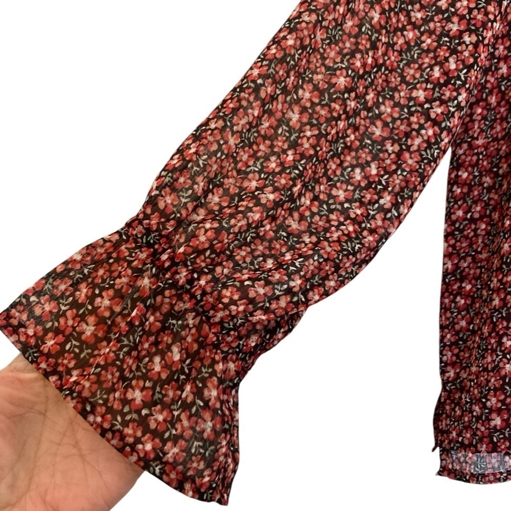 LOFT Ruffle V-Neck Floral Blouse Top in Deep Persimmon NEW - Picture 10 of 12